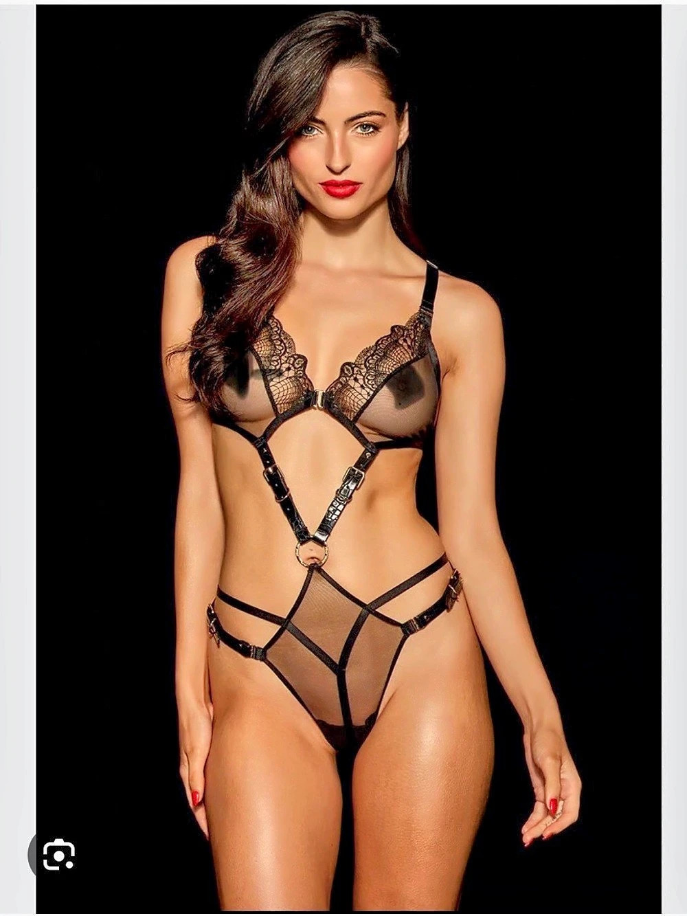 Honey Birdette Jacinta Open Harness Bodysuit Black Like New